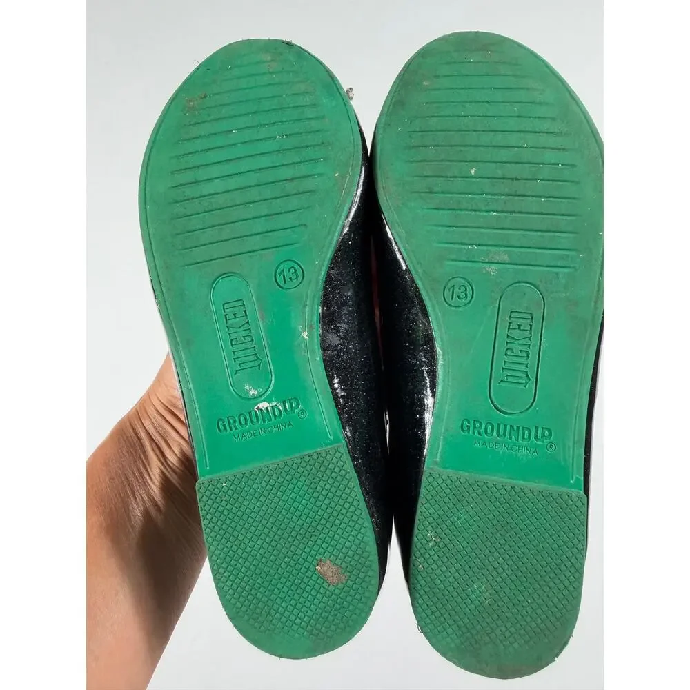 Wicked Girls Ground Up Glitter Ballet Flats Black Green Rhinestone Bow Size 13